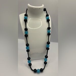3 for $30 Artisan Necklace with Black and Blue Glass Beads on Twisted Cord